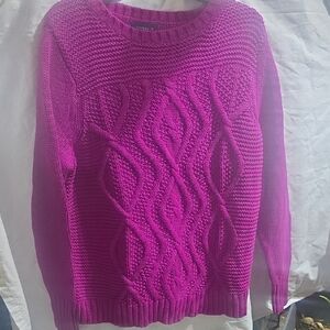 Lands' End Fuchsia Cable Knit Sweater